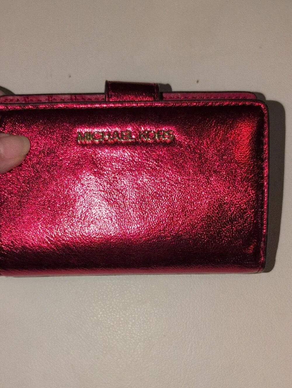 Michael Kors Metallic Scarlet Compact Wallet with Gold Logo